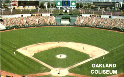 Grainy Vintage Shot of Oakland Coliseum during As baseball game