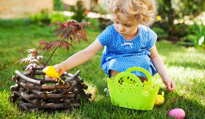 little girl on an easter egg hunt