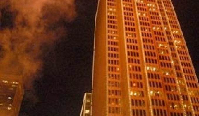 Embarcadero Center with fireworks in the background