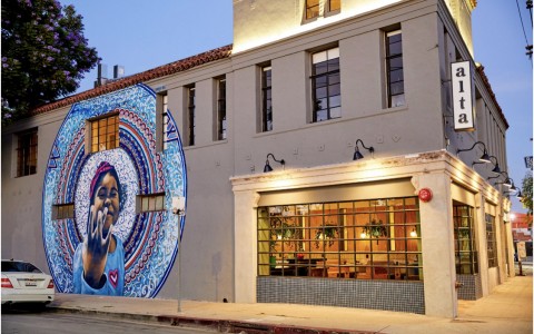 exterior of Alta building with mural