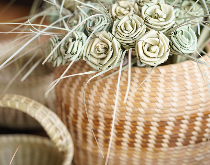 a basket weaver with flowers