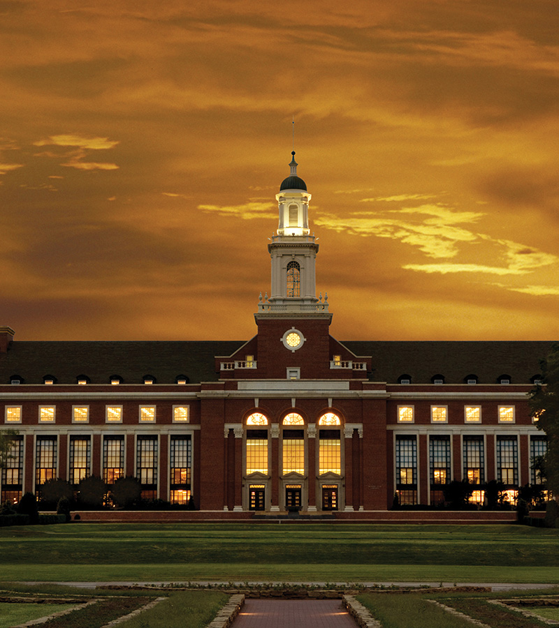 exterior of a building with golden skies