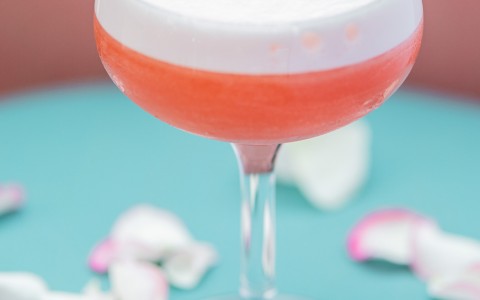pink cocktail with flowers