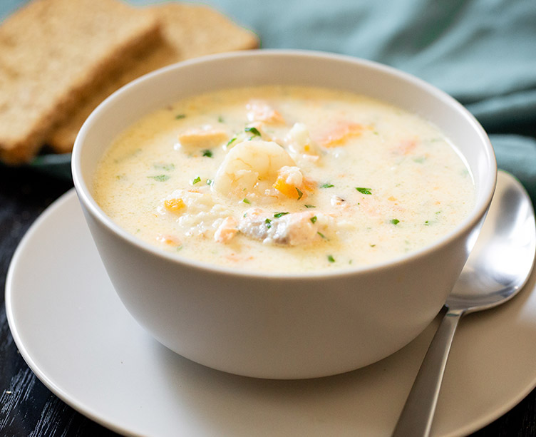 a bowl of seafood chowder