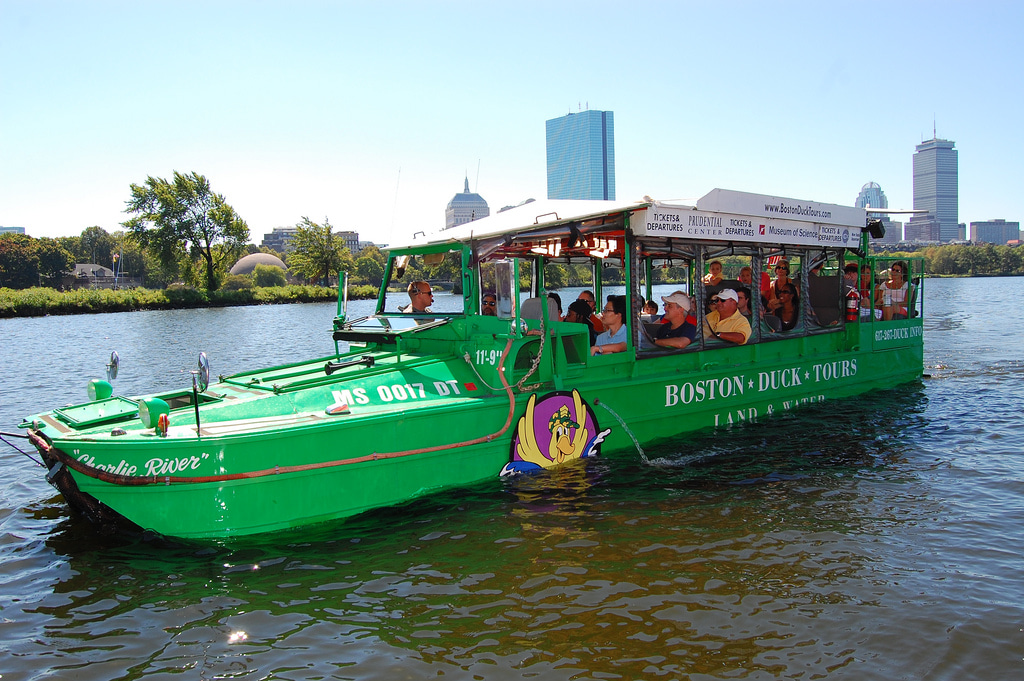 Boston Duck Tours vehicle on water min