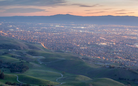 San Mateo County, Silicon Valley and Green Hills At Dusk
