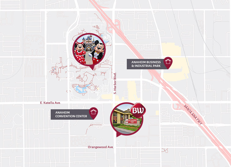 drawn map of Anaheim area