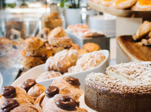 pastries in a shop display