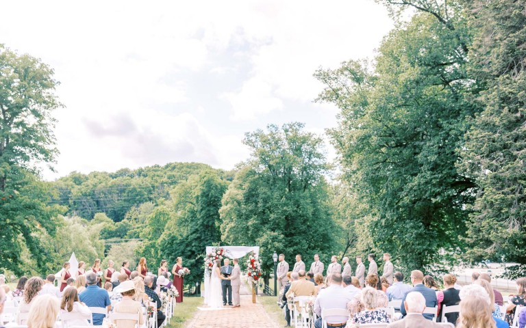 View of a big wedding ceremony outdoors