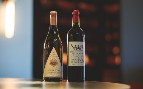 Two bottles of white and red wine