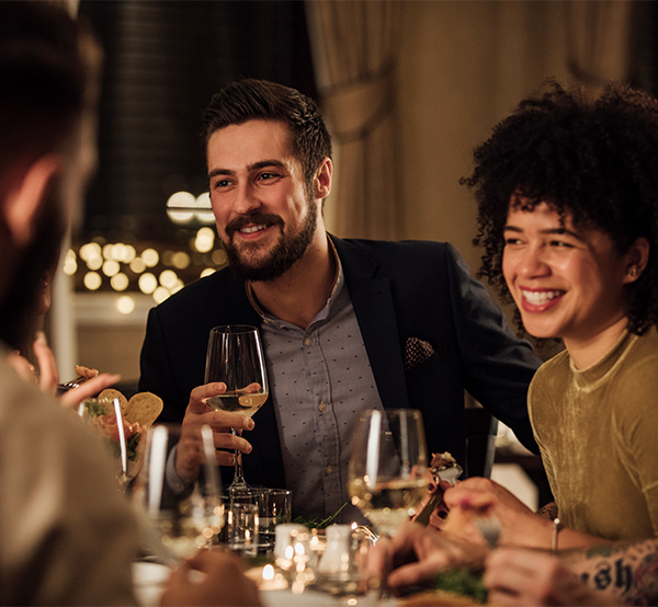 couple having dinner and wine