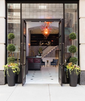 hotel entrance with double glass doors
