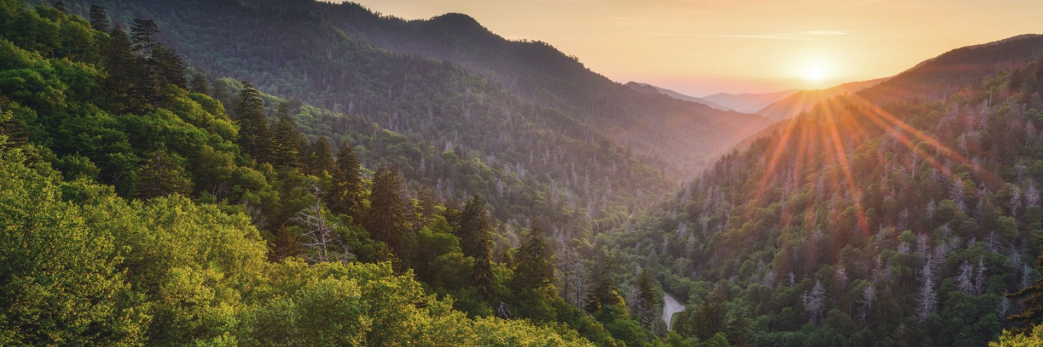 View of Smoky Mountains with sun setting