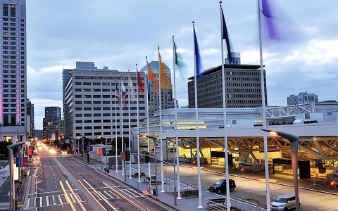 street view of the white Moscone Center building 