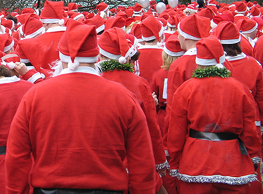 Crowd of people dressed like Santa Claus