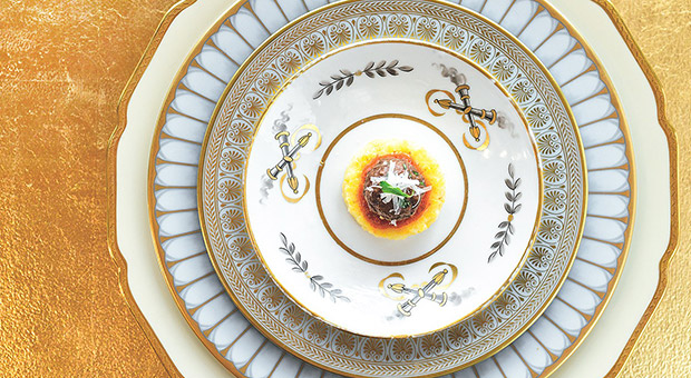 dish presented on an antique style plate