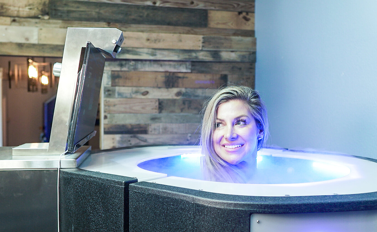 woman smiling in cryotherapy