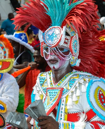 View of a man wearing a colorful traditional costume at the bahamian boxing day