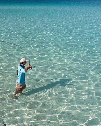 View of a man fishing on the sea