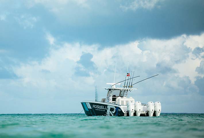Far view of a big marina boat