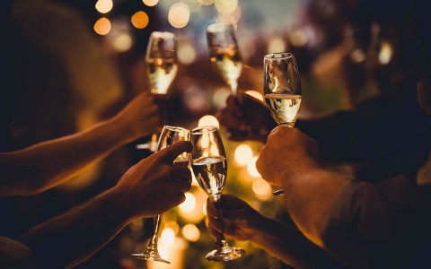View of a group of people making a champagne toast 