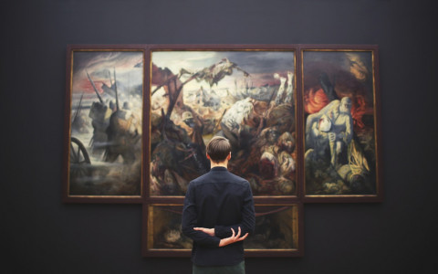 man in art museum