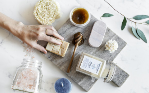 spa essentials flat lay