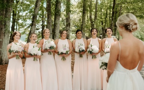 bridesmaids wearing blush dresses