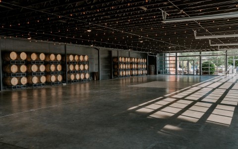 dark room with wine barrels fermenting