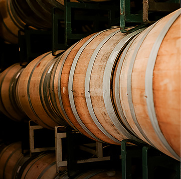 rows of wine barrels
