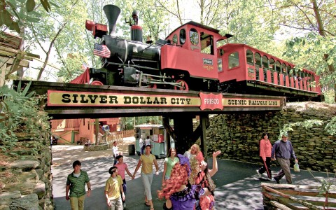 Silver Dollar City entrance with train 