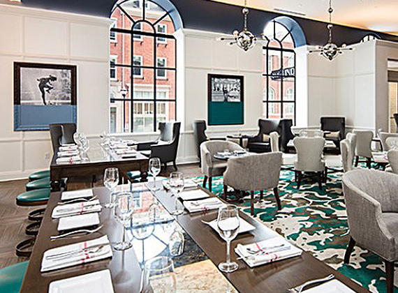 a dining room inside of a hotel