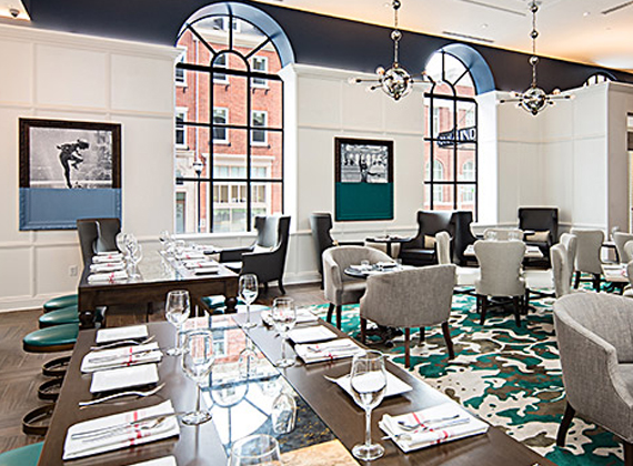the dining area inside of a htoel