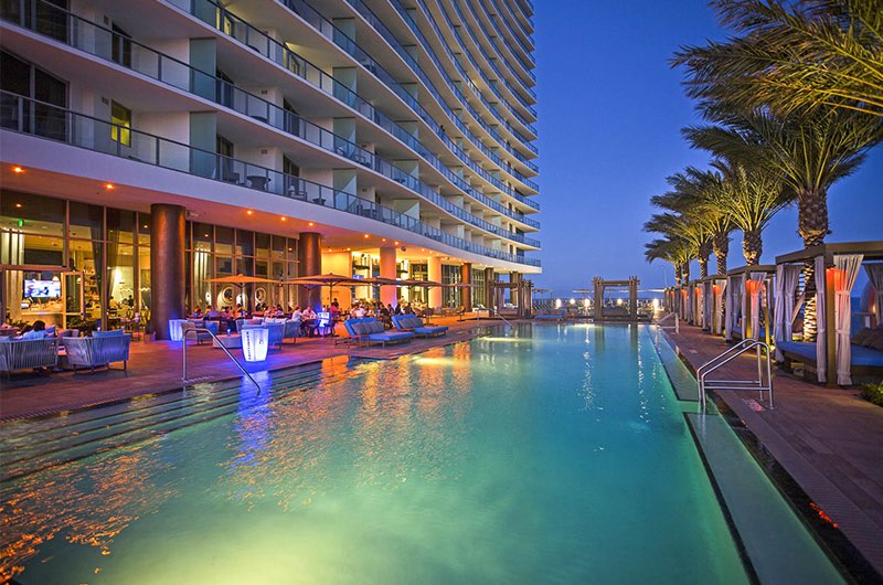 the pool area at hyde at night