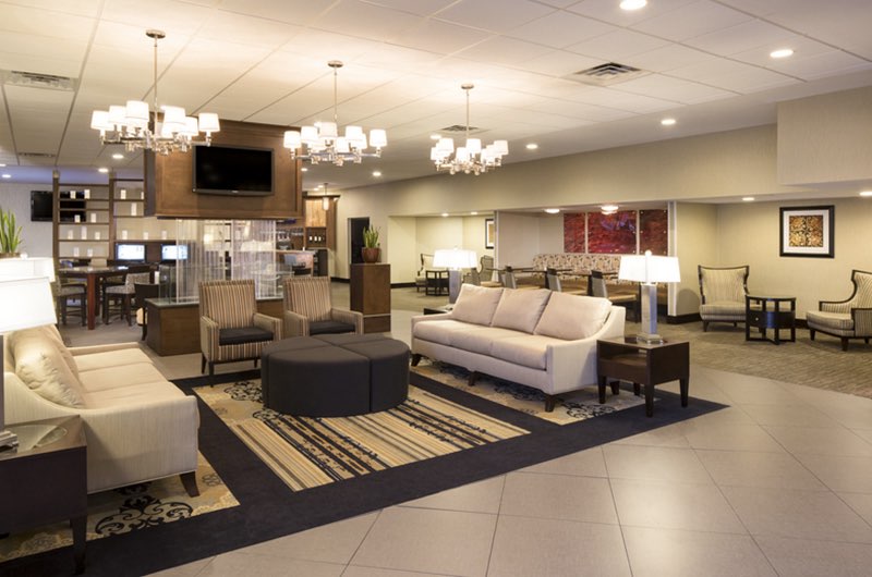 the lobby inside of a luxury hotel