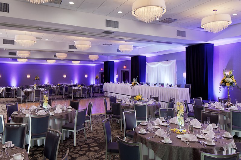 the meeting space set for a banquet