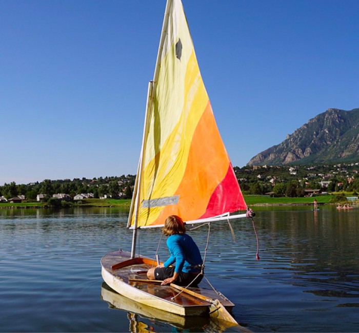 someone windsurfing on a lake