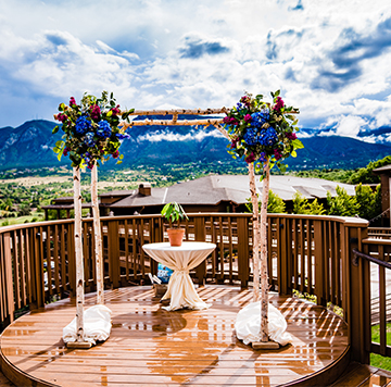 View of an outdoors wedding altar