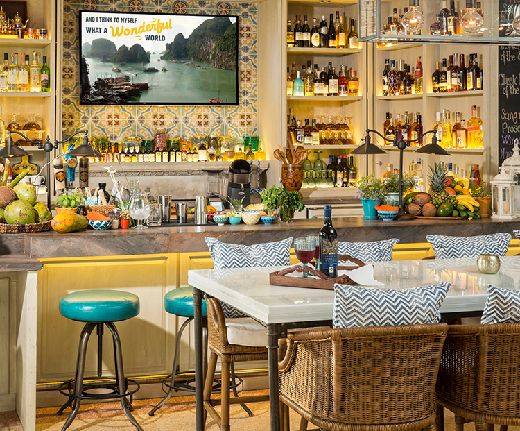 wunderbar interior of the hightop table and bar seating