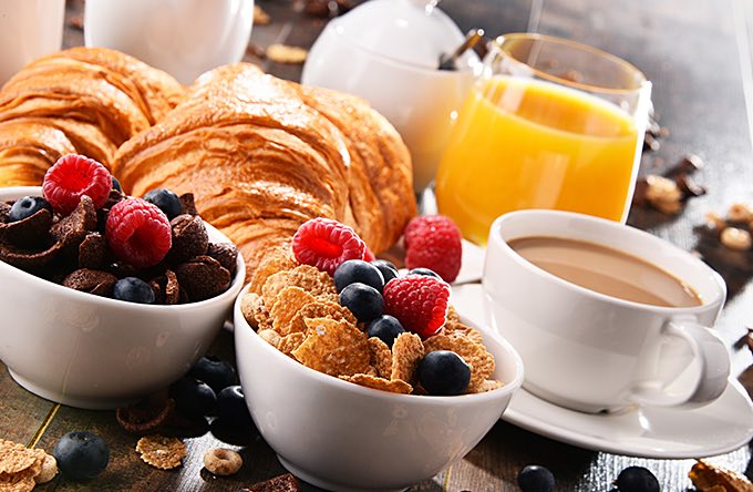 a continental breakfast tray