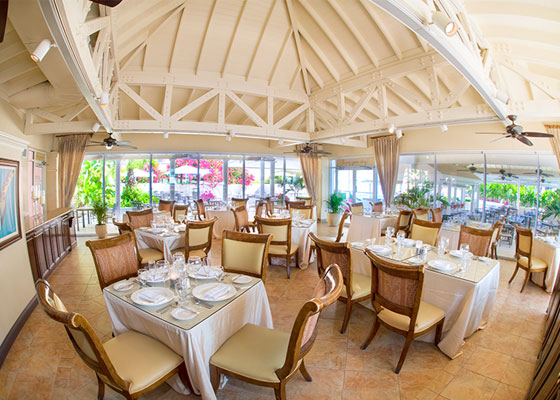 Restaurant Dining room with white table cloths