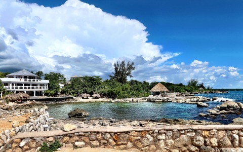panoramic outdoor view of the resort and a clear sky 