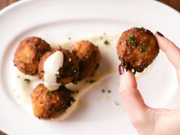 Crab Croquettes with pommes puree, lemon, chive and citrus aioli