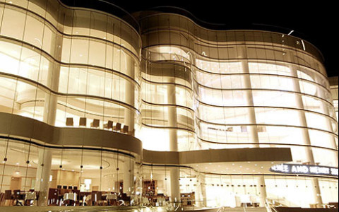 Exterior of performing arts center at night
