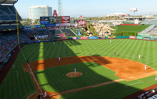 Baseball field and stadium seats