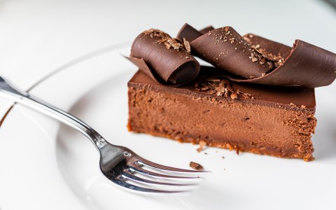 chocolate dessert on a white plate 