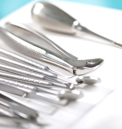 Close up of dentistry tools on table
