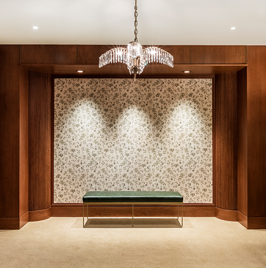 Green Bench in hotel Lobby