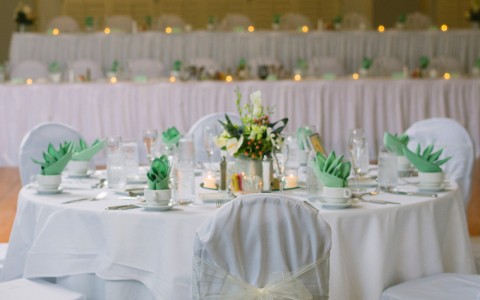 white wedding table set up