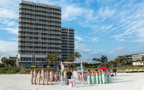 long shot of beach wedding